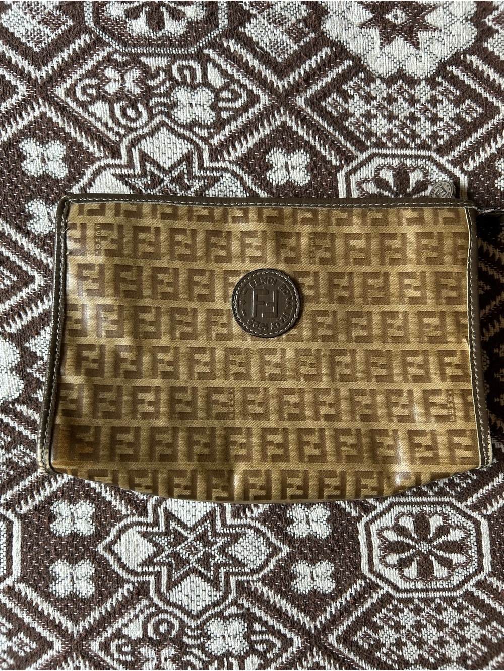 Fendi Zucca Clutch Bag PVC Vintage Brown